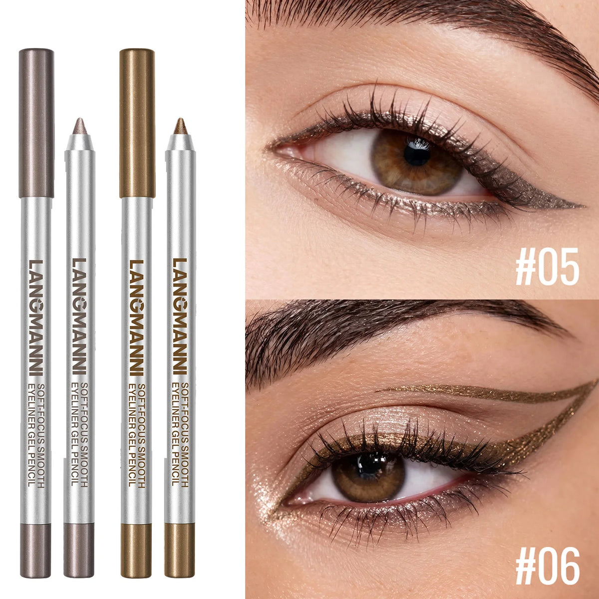 Pearlescent Eyeliner Gel Pencil Waterproof Lasting Smooth Glitter Eye Liner Makeup For Upper Lower Lash Line Eyeshadow Stick HIP 05 Add 06-2Pc