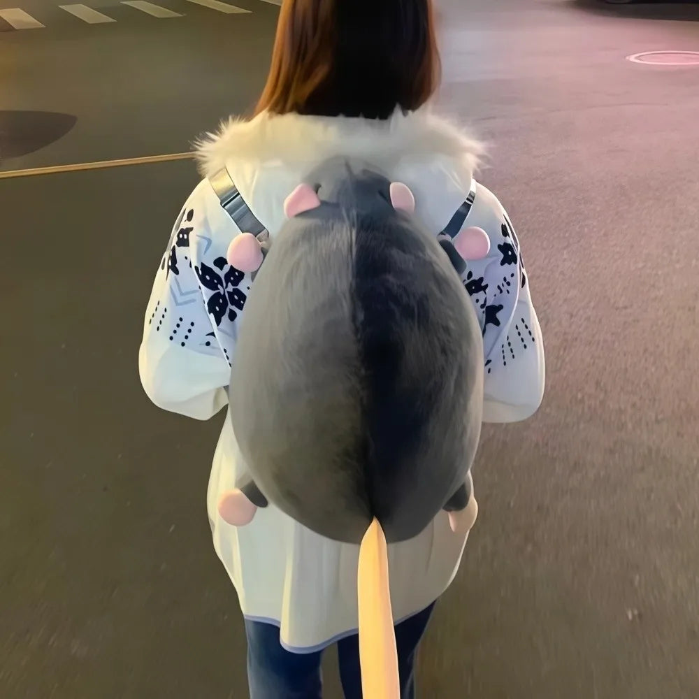 Cartoon Mouse Plush Backpack – Cute Flower Branch Rat Doll Plush Animal Backpack HIP