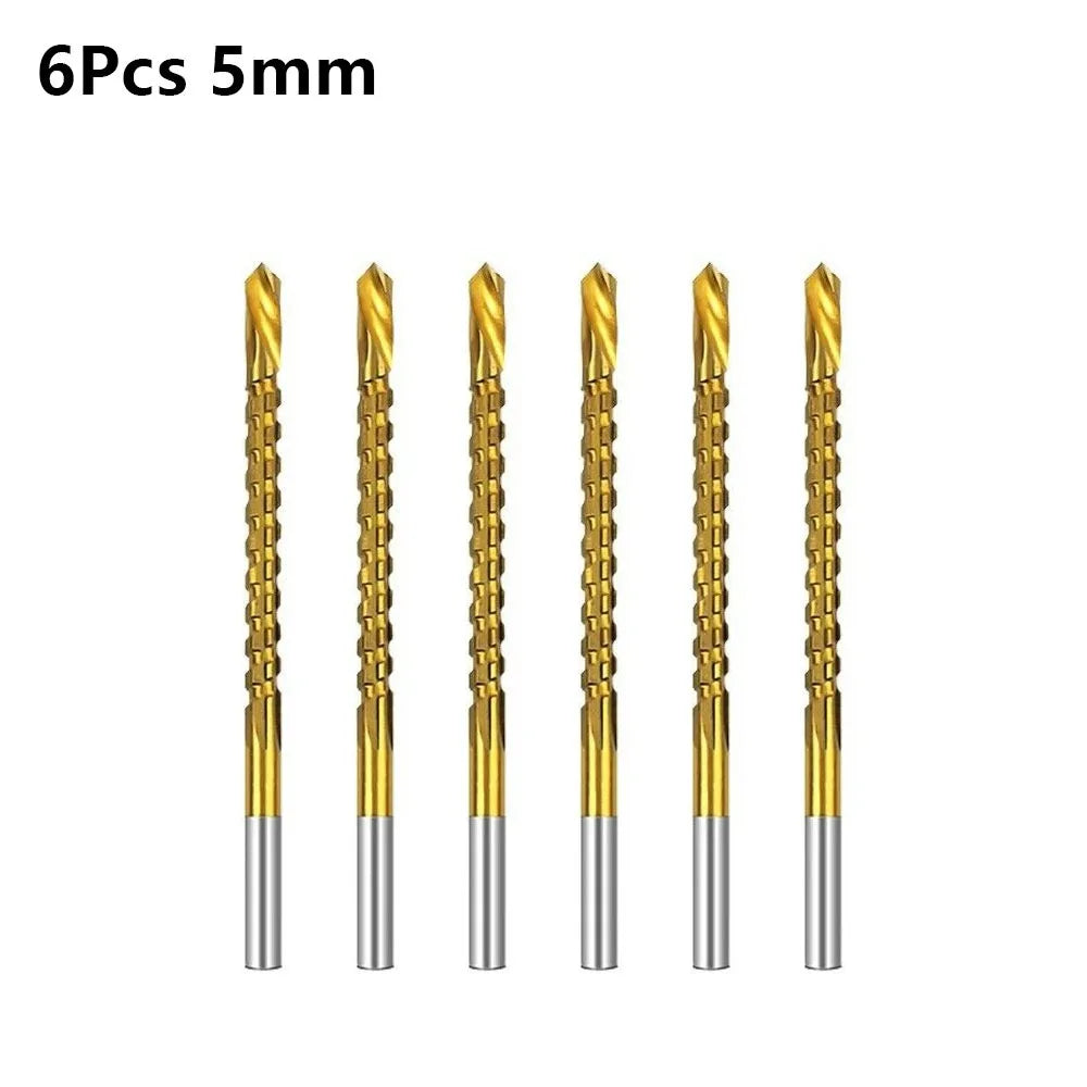 6-Pc Titanium HSS Serrated Drill Bit Set 3–8mm | 3-in-1 HSS Drill Bit Set HIP 6Pcs 5mm