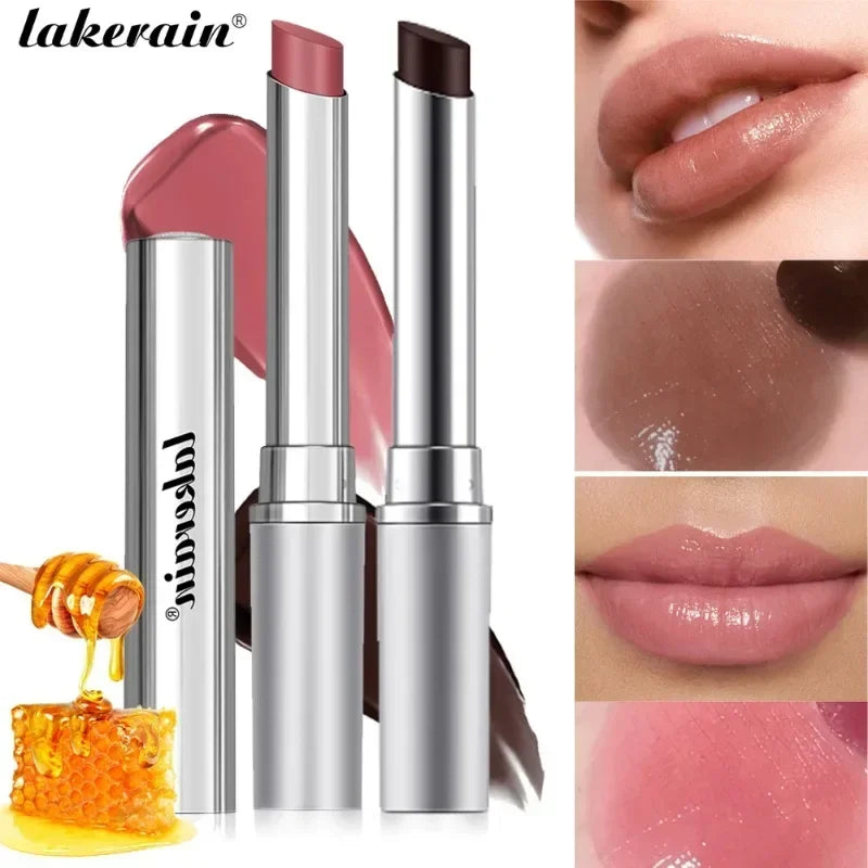 Vitamin E Pink Honey Lipstick Nourishing Moisturizing Tinted Lip Plumping Balm Smooth Enhancing Natural Color Lip Care Makeup HIP Black And Pink-2Pcs