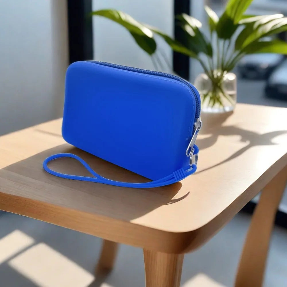 Rectangle Silicone Cosmetic Bag & Coin Purse for Women Silicone Cosmetic Bag HIP Blue