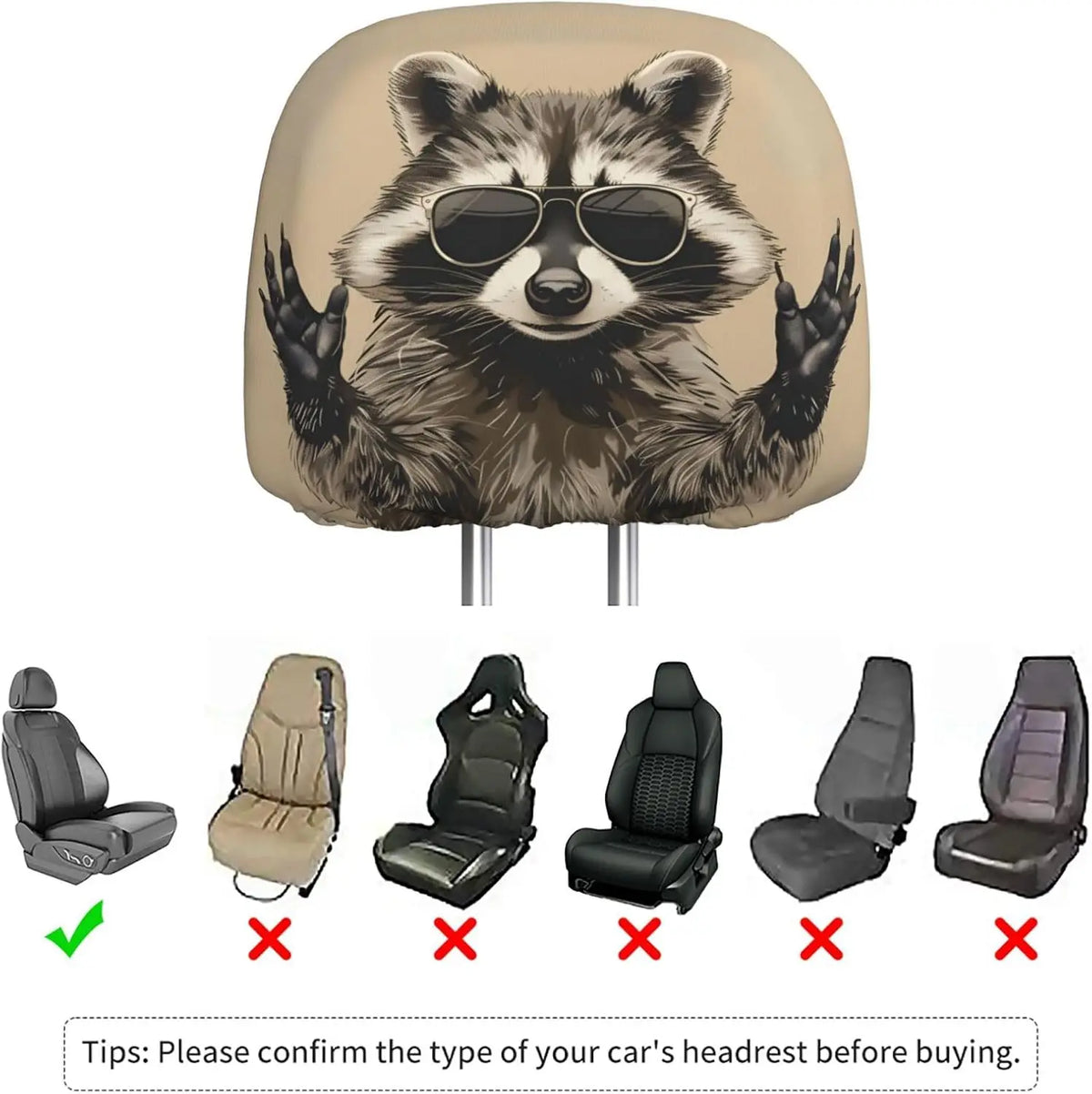 Funny Raccoon Car Headrest Covers – Universal 2-Pack Car Headrest Cover HIP