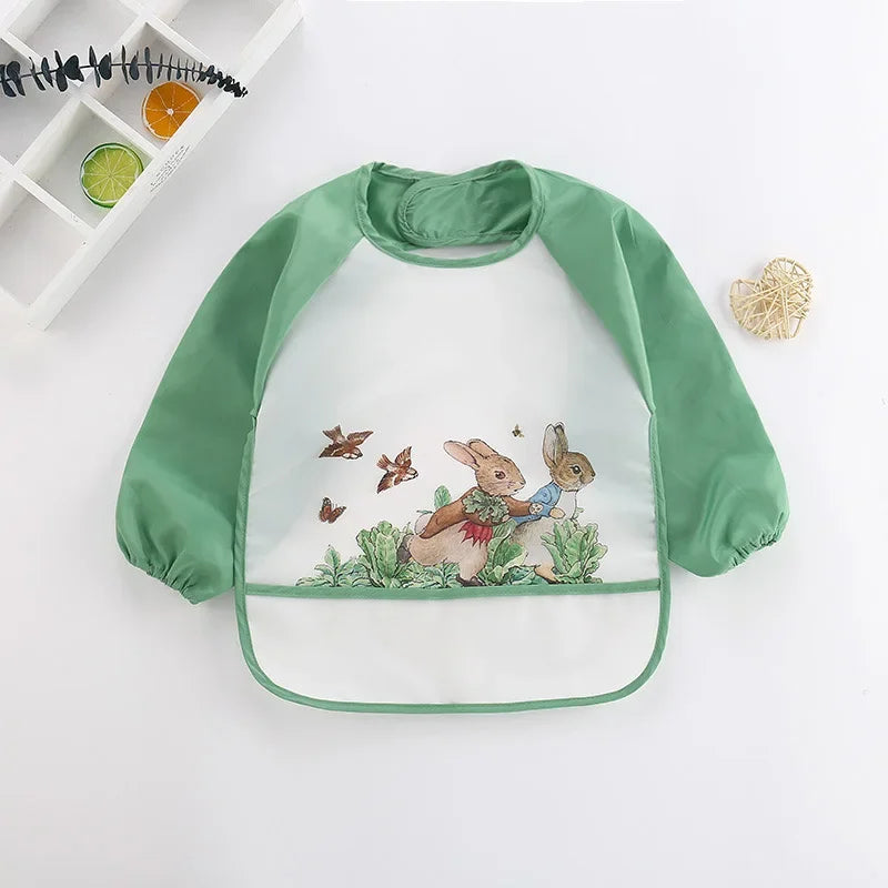 Waterproof Long Sleeve Baby Bib – Cartoon Animal Smock 0–3Y Baby Feeding Smock Bib HIP C34-Green 1pcs 0-3Years