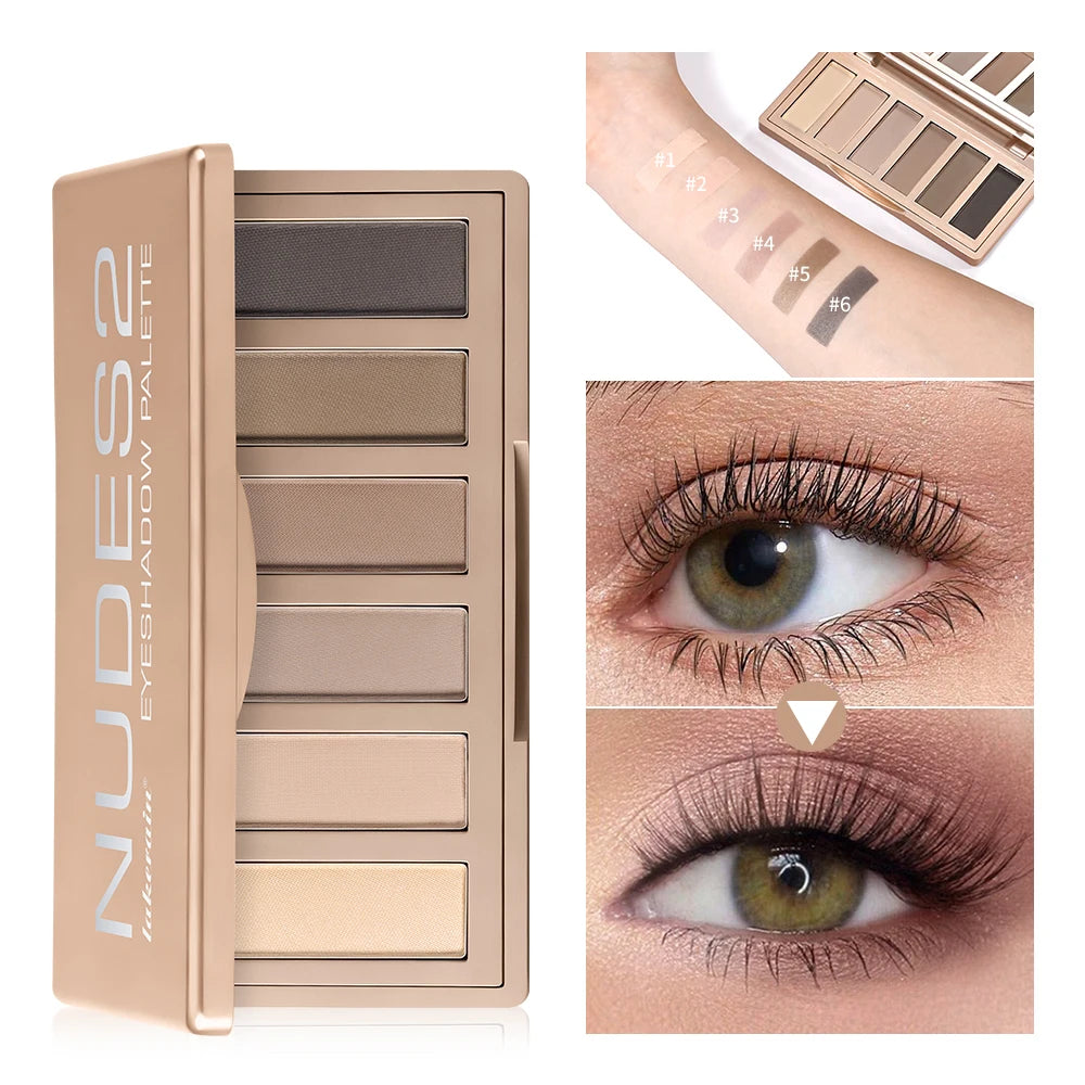 Naked 2 Basics Matte Neutral Eyeshadow Palette and Mirror Shadow Six Colors Contouring Neutral Eyeshadows Long-Lasting Makeup HIP