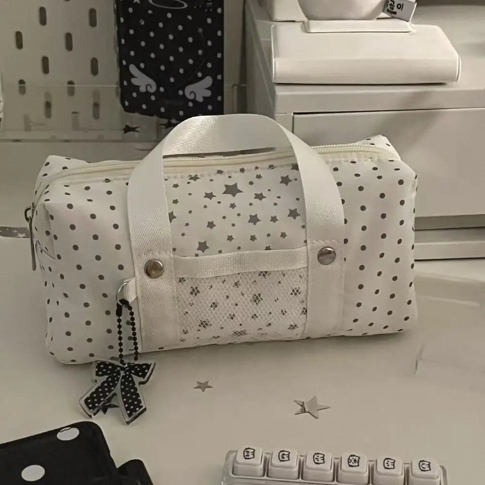 Star Polka Dot Canvas Pencil Case – Large Capacity Pen Bag Canvas Pencil Case HIP