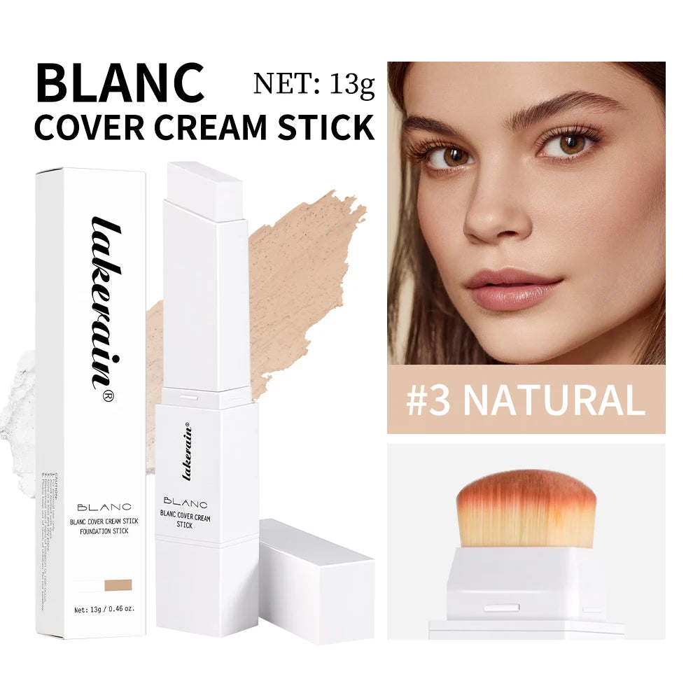 Foundation Stick Color Changing Foundation with Detachable Brush Blanc Cover Cream Stick Changing Hight Coverage Base Makeup HIP 3natural