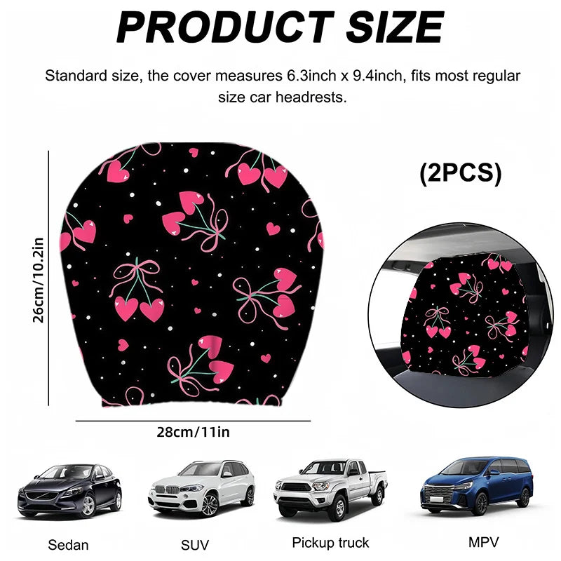 2-Pack Pink Heart Bow Car Headrest Covers – Universal Fit Car Headrest Covers HIP