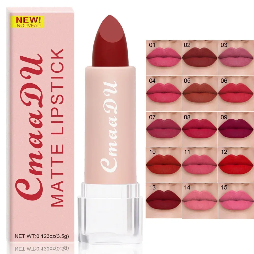 15 Colors Lipstick Waterproof Long Lasting Matte Velvet Mental Beauty Lip Gloss Nude Glitter Lip Gloss Beauty Red Lip Tint New HIP