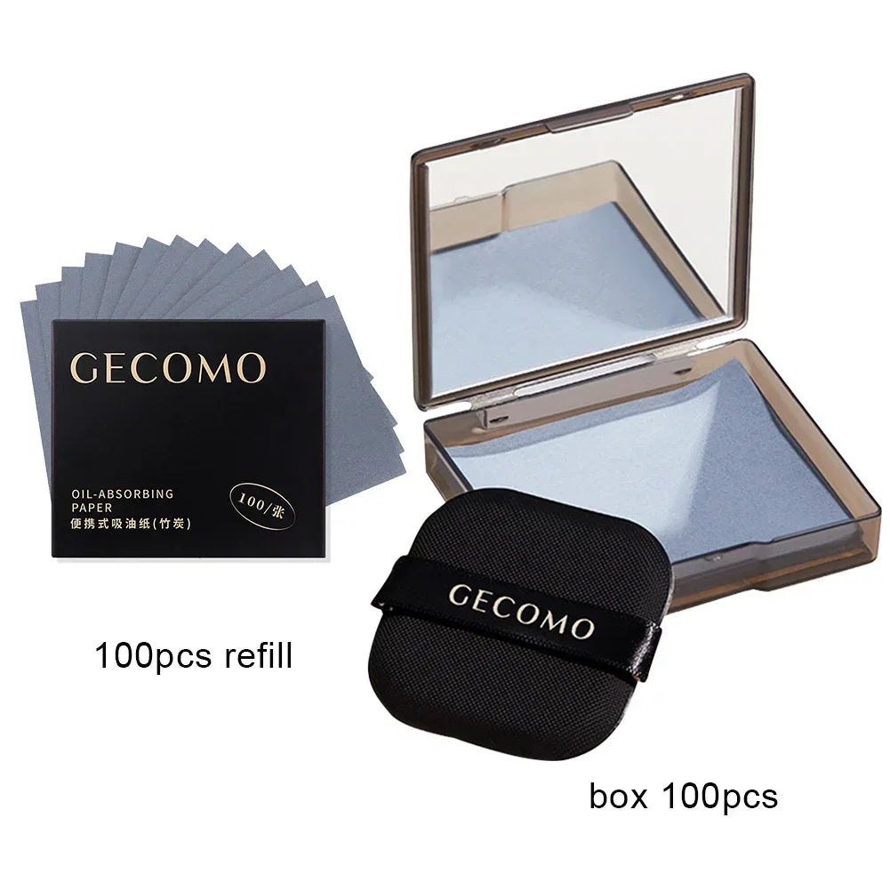 Bamboo Charcoal Oil Blotting Papers 100 Sheets with Case & Puff Oil Blotting Papers HIP C543-A B