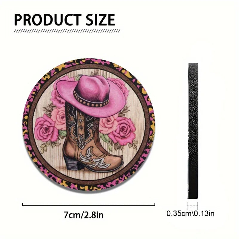 Western Cowboy Hat & Boots Car Coasters – Set of 2 Car Cup Holder Coasters HIP