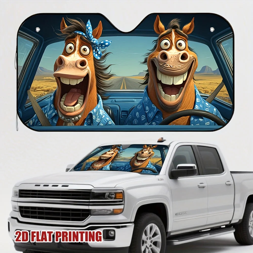 Funny Horses Cartoon Car Sunshade – Universal Windshield Car Sunshade HIP S