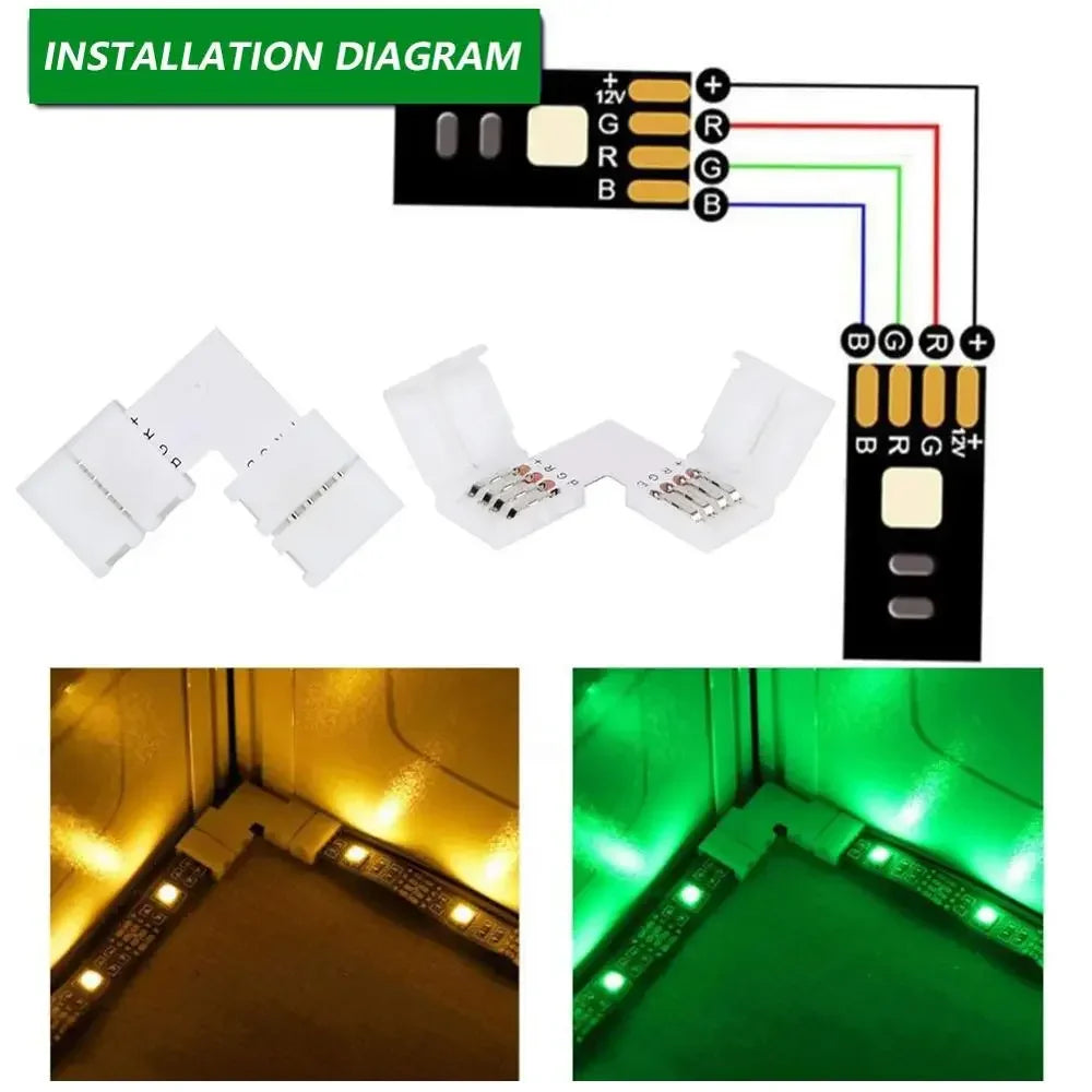 10-20PCS 4pin LED Strip Connector Solderless Strip Light to Copper Electrical Connector For SMD 5050 RGB Strip to Wire Terminal HIP