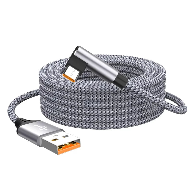 USB-C Right-Angle Fast Charge Cable 1m–8m | Type-C USB-C Charging Cable HIP Grey 1m