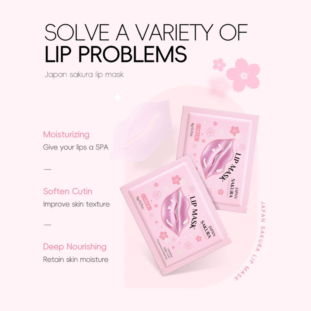 LAIKOU Sakura Collagen Lip Mask – Hydrating Gel Pads 6g Lip Treatment Mask HIP