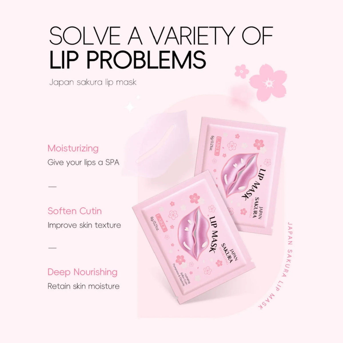 LAIKOU Sakura Collagen Lip Mask – Hydrating Gel Pads 6g Lip Treatment Mask HIP