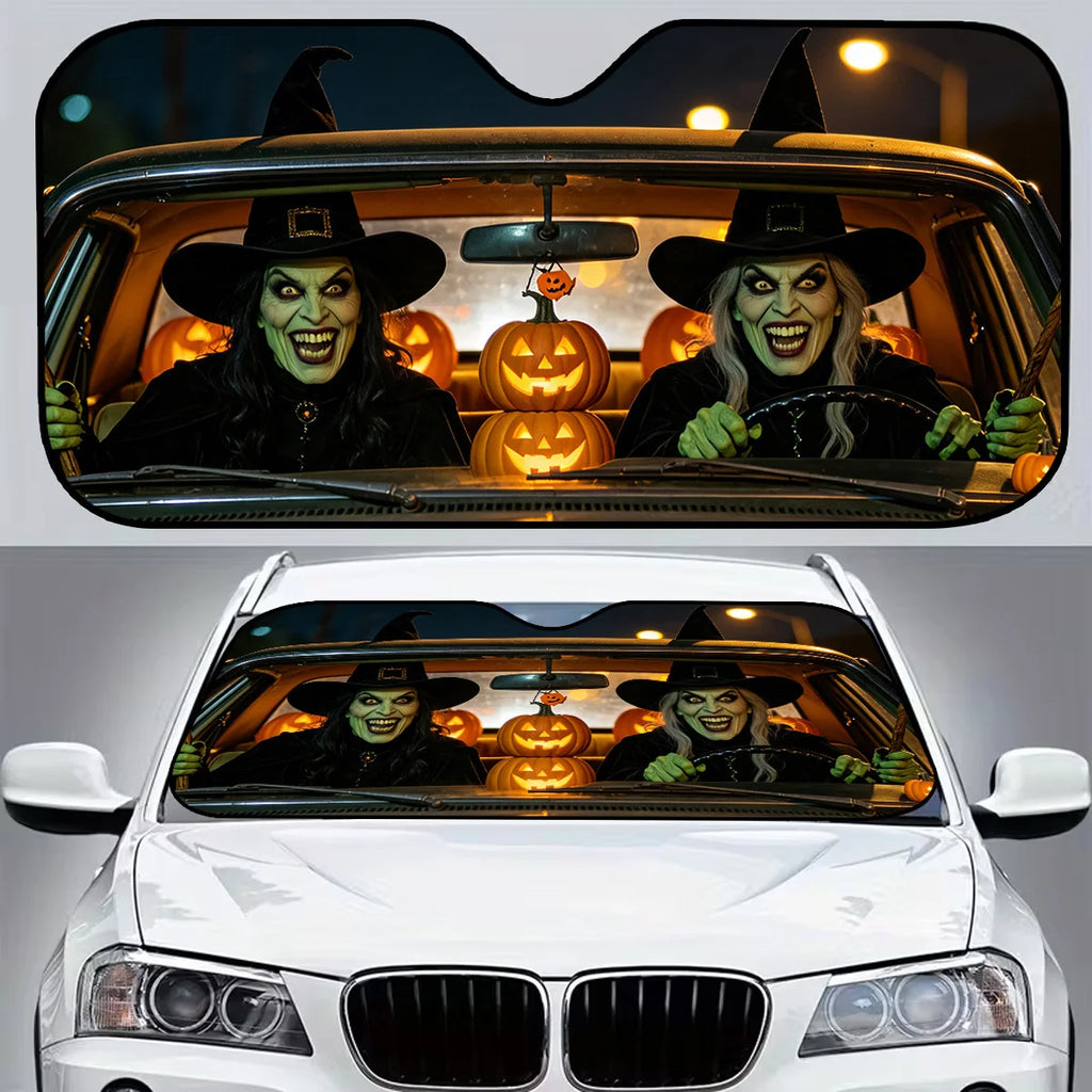 Witch-Themed Foldable Car Windshield Sunshade – UV Block Car Windshield Sunshade HIP S