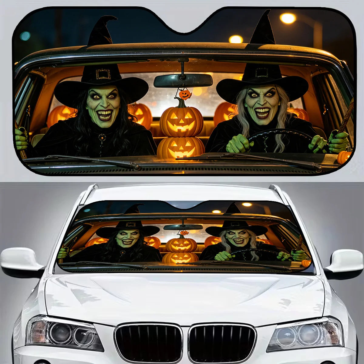 Witch-Themed Foldable Car Windshield Sunshade – UV Block Car Windshield Sunshade HIP S