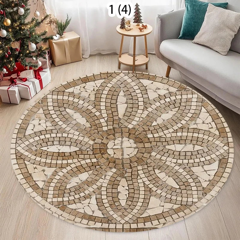 Mosaic Floral Round Rug – Boho Mediterranean Tile Print Mat Boho Round Rug HIP