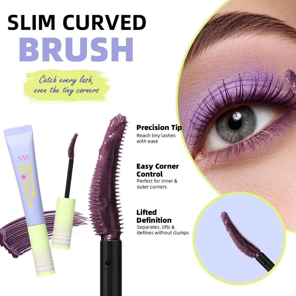 Colored Mascara Waterproof Smudge Resistant Long Lasting Purple Blue Brown Mascara Slender Curling Extended Eye Lashes Makeup HIP