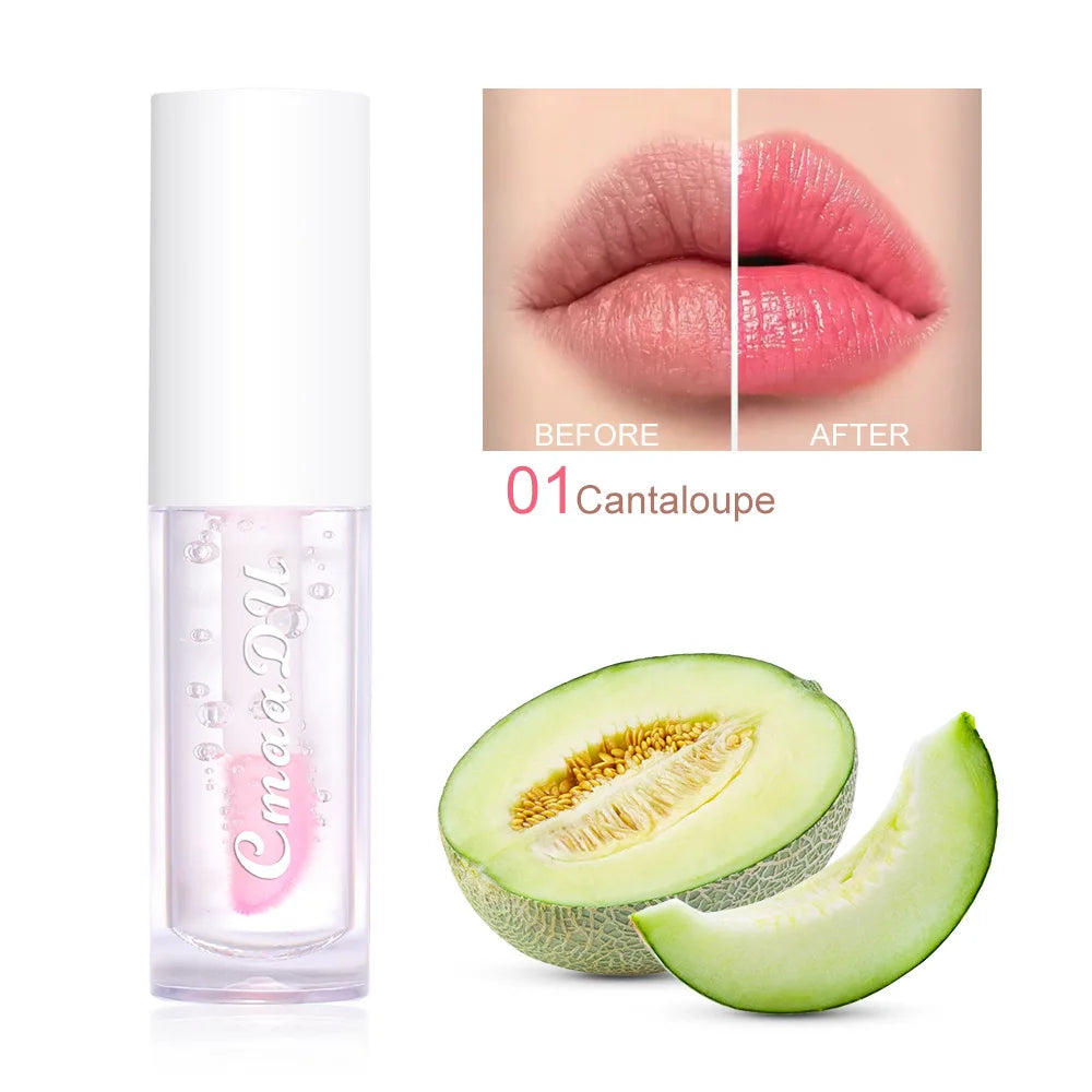 Fruit Color Changing Lip Gloss Strawberry Cherry Lip Balm Natural Lasting Moisturizing Reduce Lip Lines Jelly Plump Lips Care HIP Cantaloupe