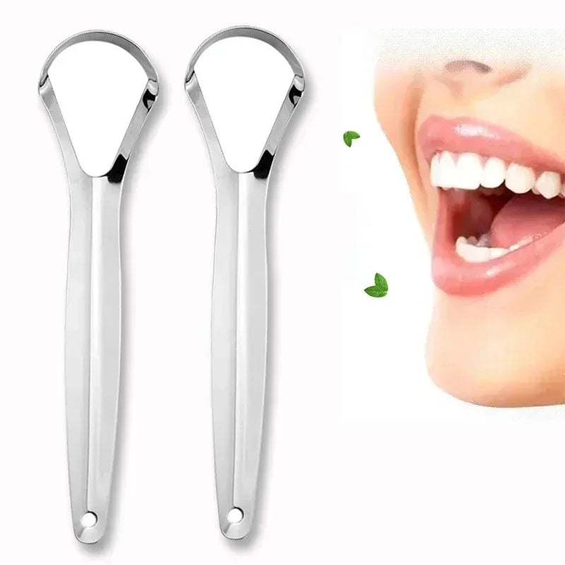 Stainless Steel Tongue Scraper – Fresh Breath Oral Care Tongue Scraper HIP C738-Silver-L-2pcs