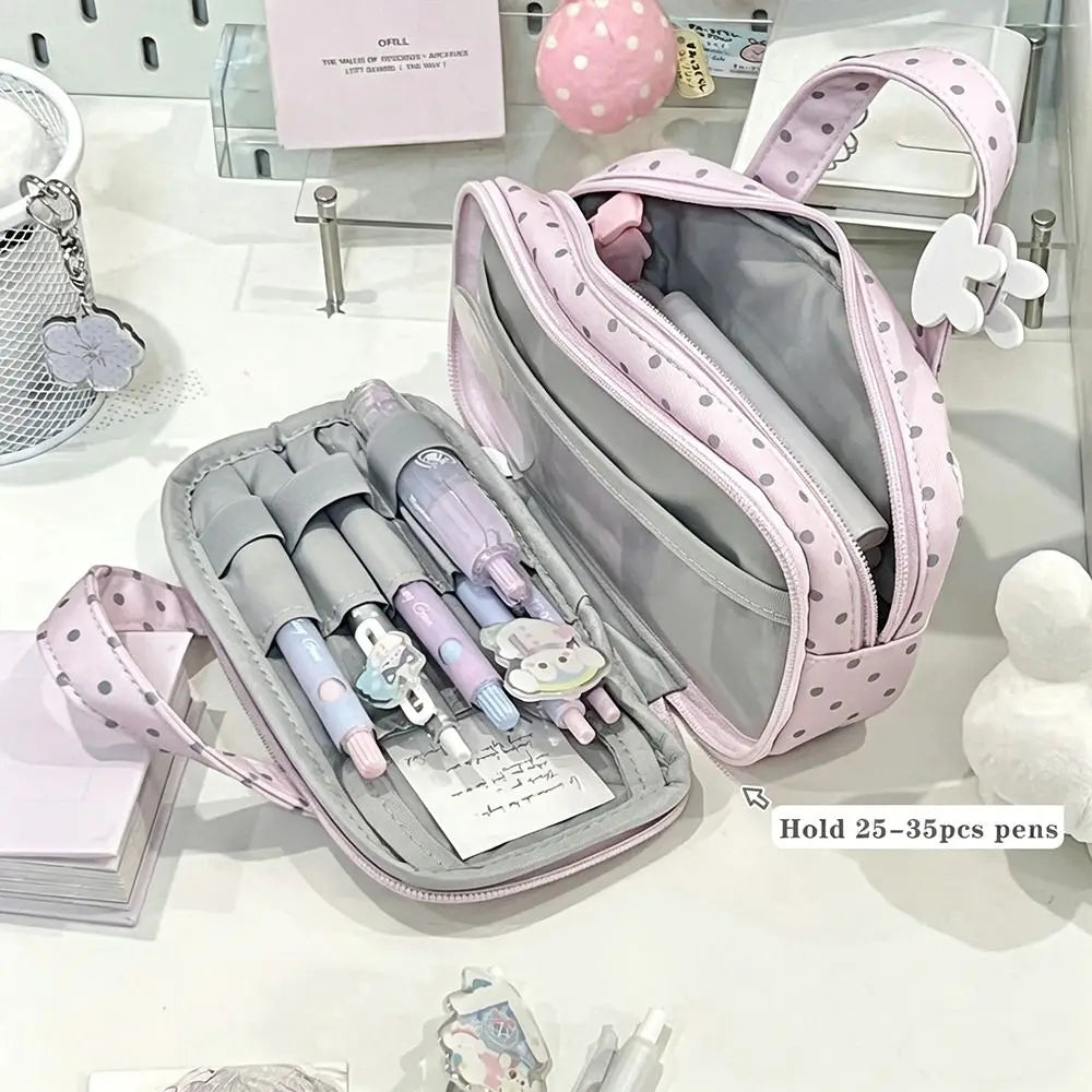 Pink Polka Dot Plaid Pencil Case – Large Capacity Itabag Pencil Case HIP