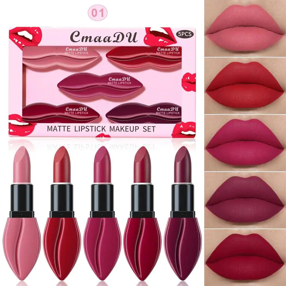CmaaDu 5-Pc Matte Lipstick Gift Set – Velvet Long-Lasting Matte Lipstick Set HIP