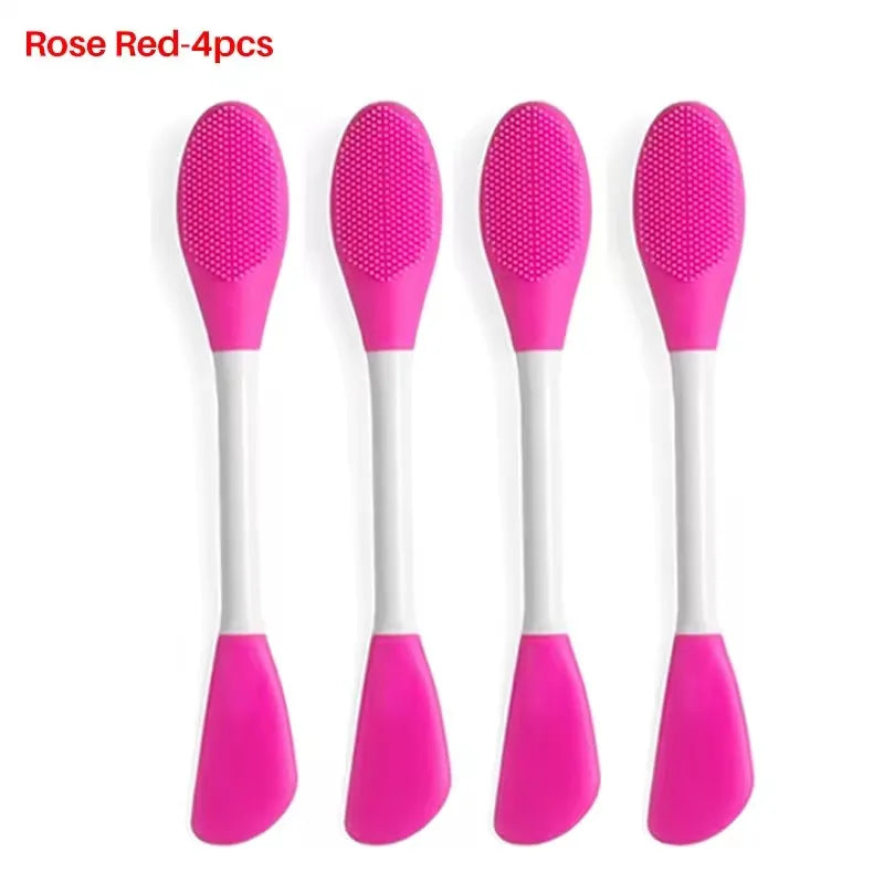 2-in-1 Silicone Face Mask Brush – Double-Head Applicator Face Mask Brush HIP C716-rose red 4pcs