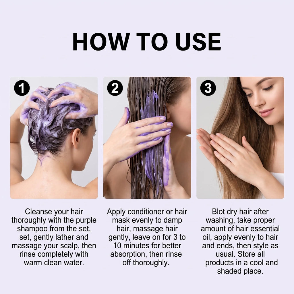 Purple Shampoo 4-Piece Set – Keratin, Argan Oil & Color Care Hair Care Set HIP