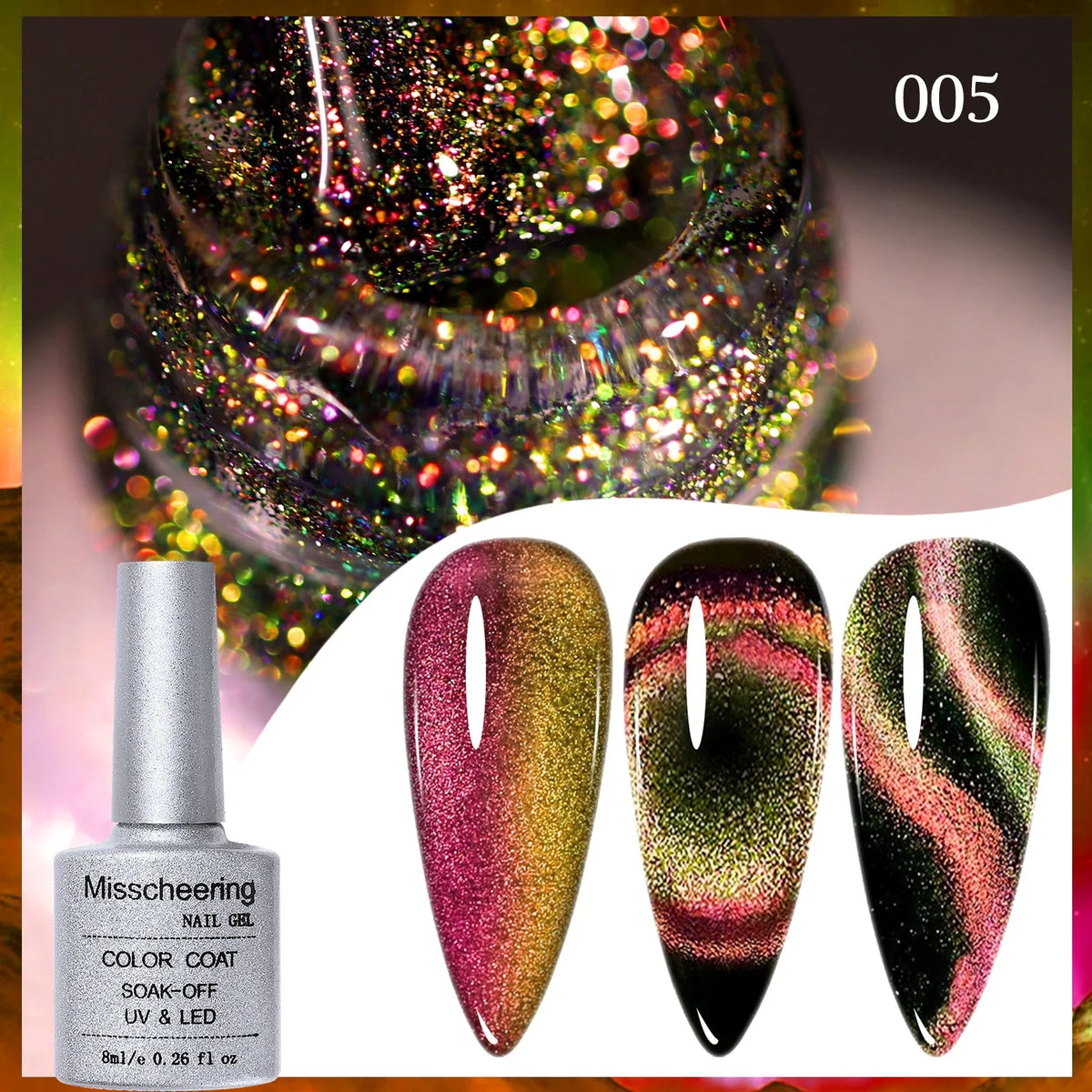 8ml 9D Chameleon Cat Magnetic Gel Nail Polish Double Color Semi Permanent UV Gel Varnish Color Changing Peacock Cat Eye Nail Gel HIP 05