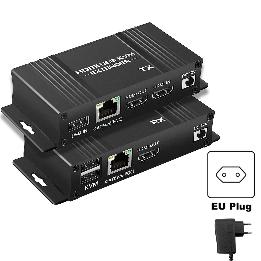 HDMI KVM Extender 60m Cat5e/6 – 1080P USB POC Loop Out KVM Extender HIP EU