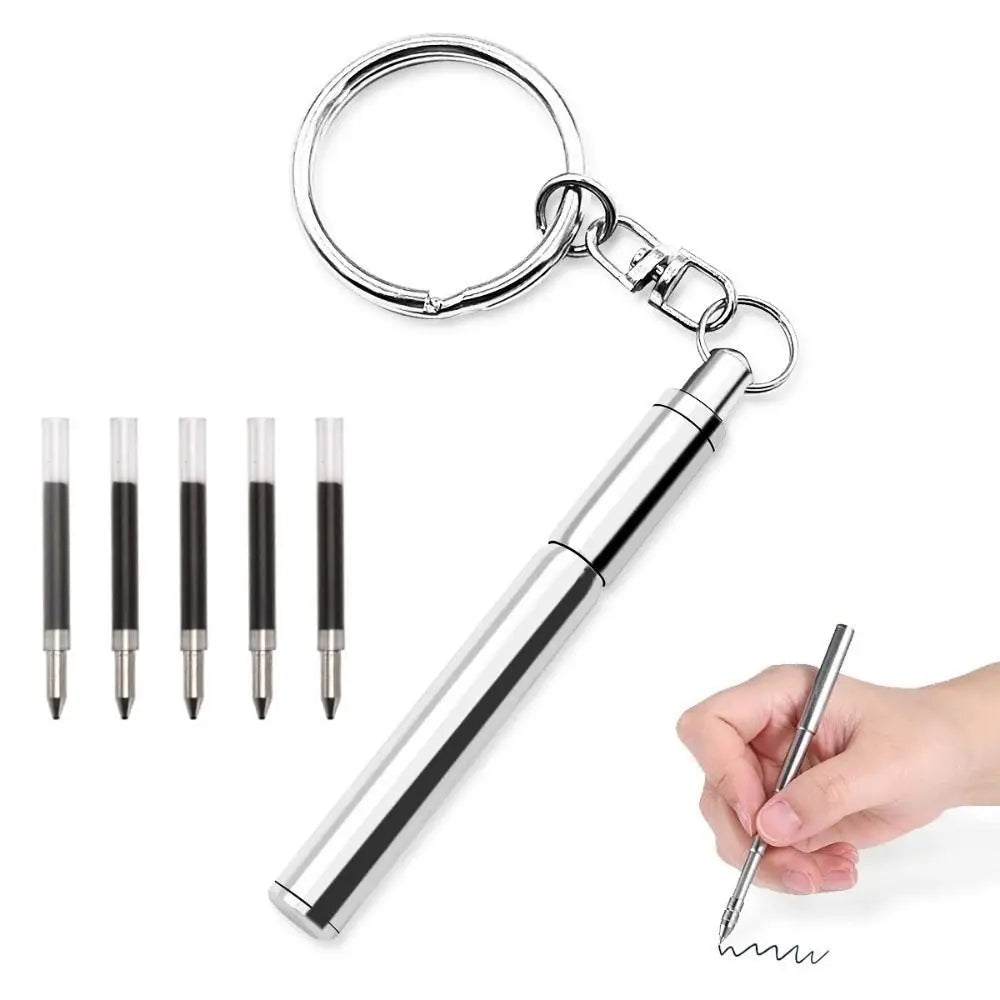 Telescopic Mini Keychain Pen – Stainless Steel EDC Keychain Ballpoint Pen HIP