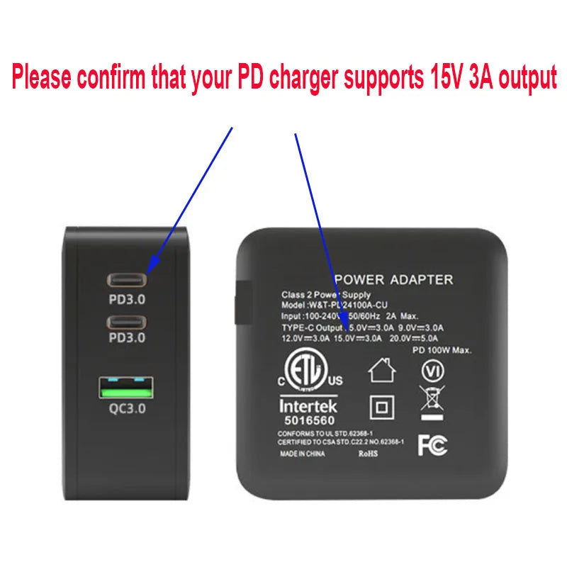 USB-C PD Fast Charging Cable 15V 3A for Microsoft Surface USB-C Charging Cable HIP