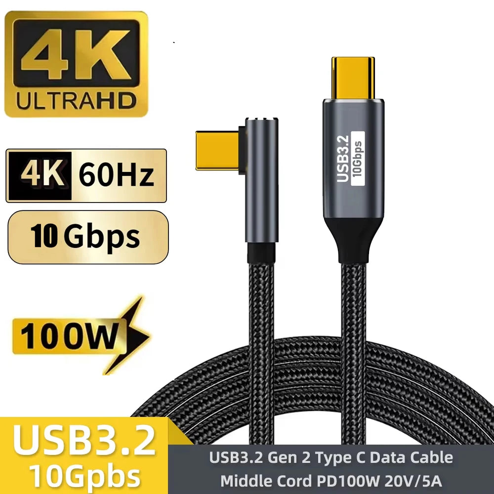 USB-C to USB-C PD 100W 10Gbps 4K@60Hz Cable – 5A Type-C USB-C Charging Cable HIP black 0.5m