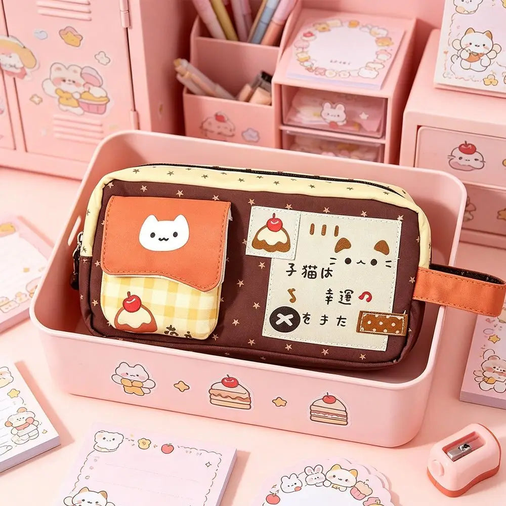 Kawaii Pudding Kitten Pencil Case – Large Capacity Zip Pouch Pencil Case HIP