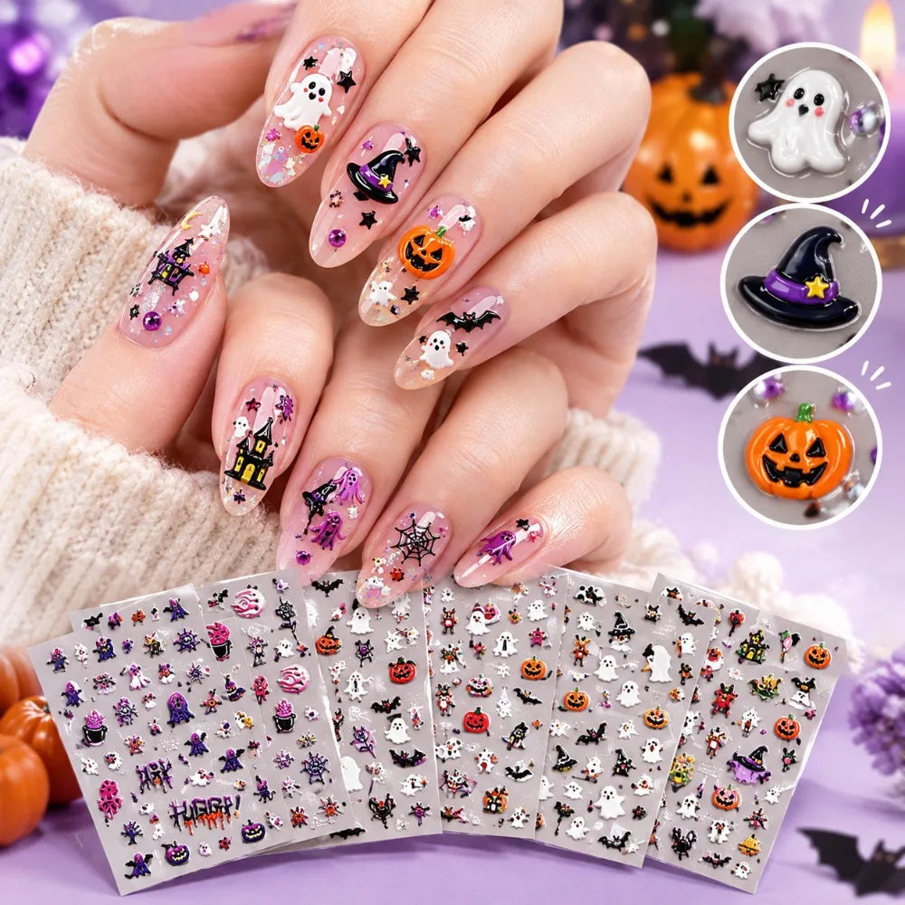 5D Embossed Nail Art Stickers Waterproof Halloween Christmas Handset Decals DIY Manicure Graffiti Decoration Nails Art Ornament HIP