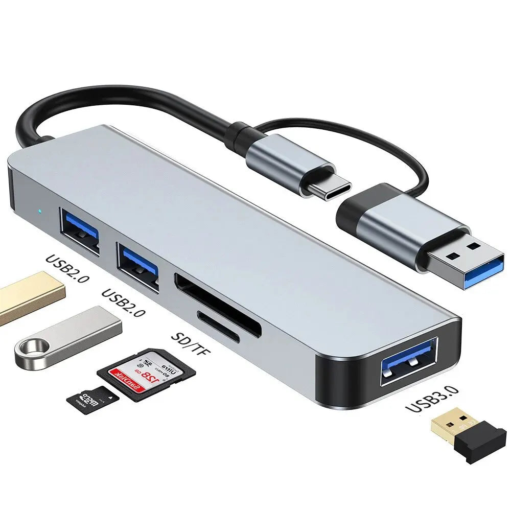 8-in-2 USB Hub – USB-C, USB 3.0, SD/TF Card Reader Dock USB Hub Docking Station HIP