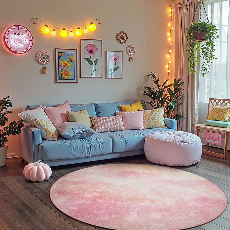 Large Round Pink Gradient Rug – Non-Slip & Machine Washable Round Area Rug HIP