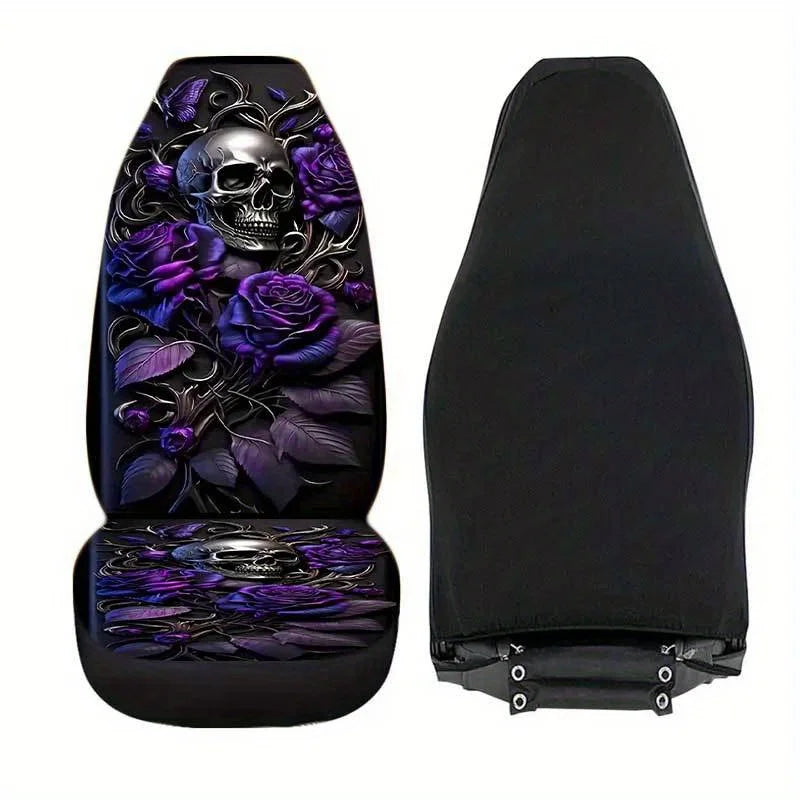Purple Skull Rose Car Seat Covers – 2-Pack Front Protectors Car Seat Covers HIP