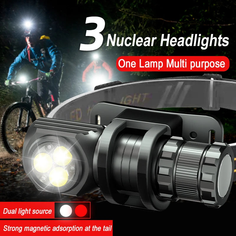 ESMARTER 3-LED Mini Headlamp 3000LM Rechargeable Waterproof Torch LED Headlamp HIP