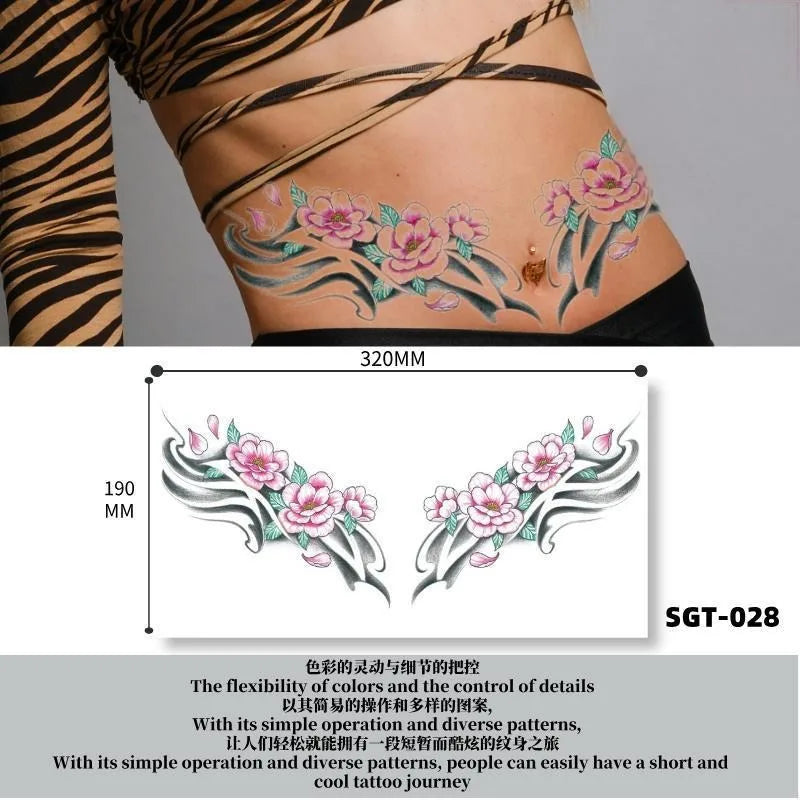 Large Waterproof Temporary Tattoo Sticker – Floral Butterfly Gem