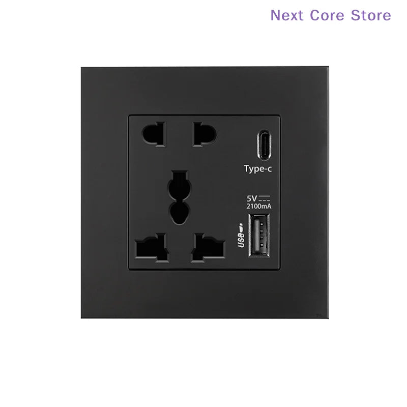 UK Wall Socket with USB-A & Type-C Fast Charging Ports USB Wall Socket HIP