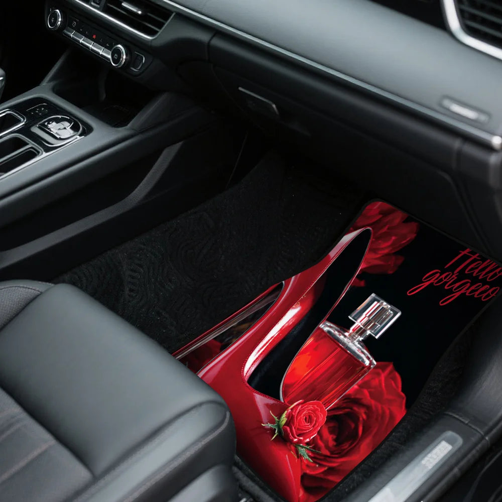 4-Piece Red High Heel Rose Pattern Car Floor Mats | HIP Car Floor Mat Set HIP