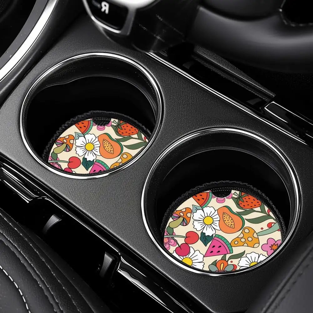 Ceramic Car Cup Holder Coasters, Floral & Fruit Design – 2-Pack Car Cup Coaster HIP