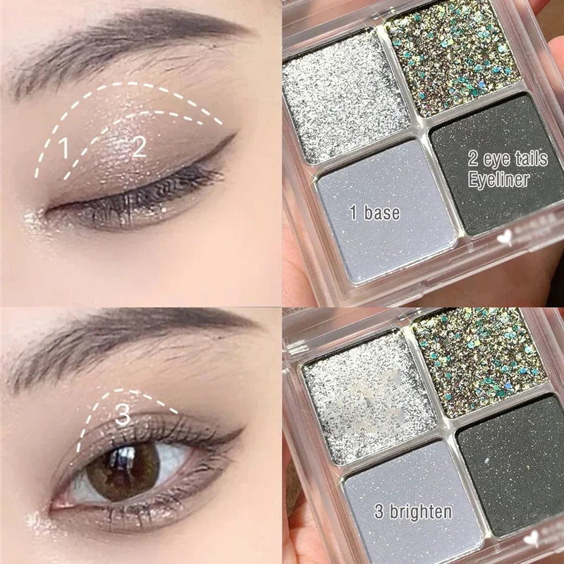 4 Colors Cool Toned Dark Eyeshadow Palette Black Smokey Palette Matte Glitter Waterproof Diablo Shimmer Nude Eye Pigment Makeup HIP