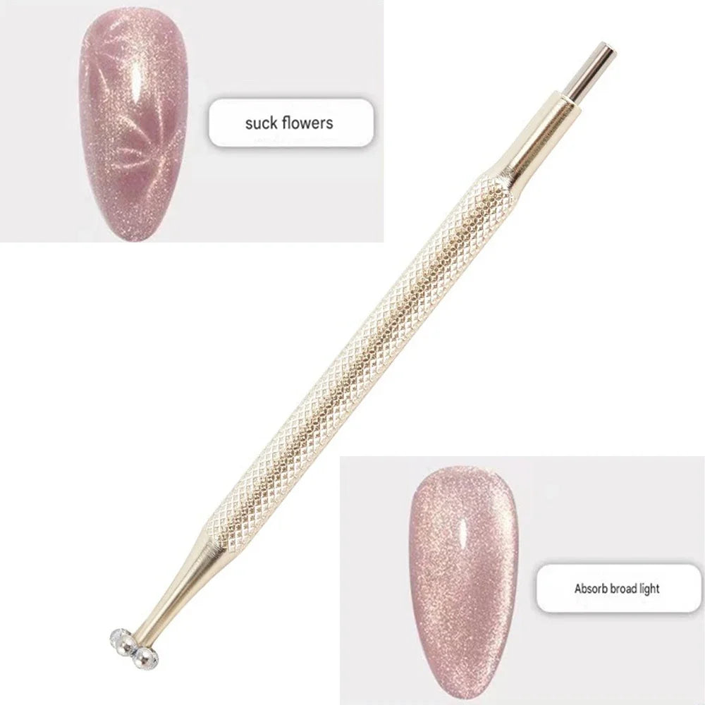 Double Head Flower Nail Magnet Stick Large Strong Magnetic Lollipop Round Tip Versatile Cat Eye Gel Nail Art Tool Nail Polish HIP Gold Flower-1Pc