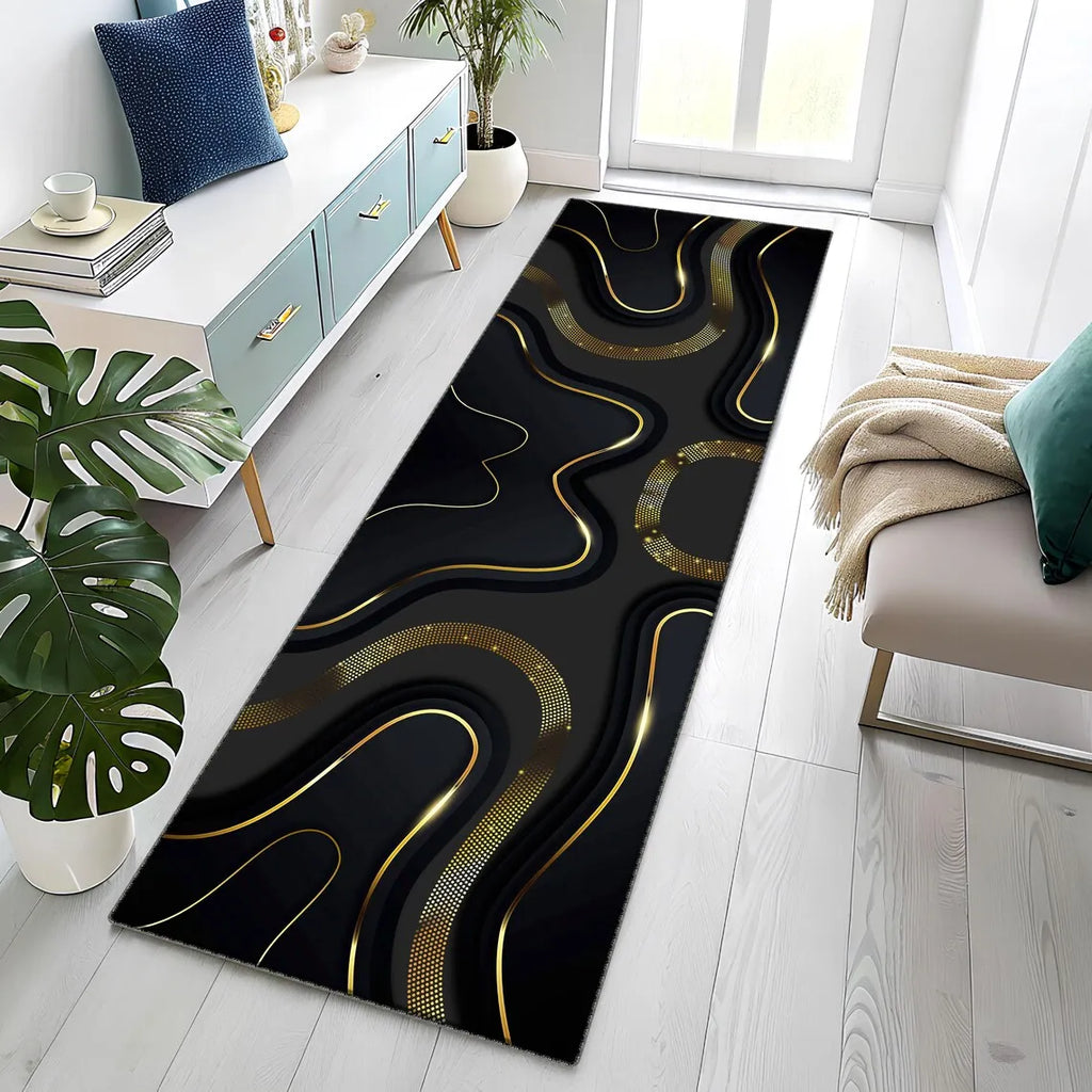 3D Abstract Black Gold Runner Rug – Non-Slip Area Carpet Area Runner Rug HIP 2 40x120cm-Felt