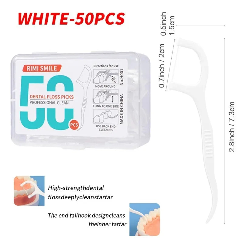 RUZOFO 50-Pack Disposable Dental Floss Picks – Portable Box Dental Floss Picks HIP