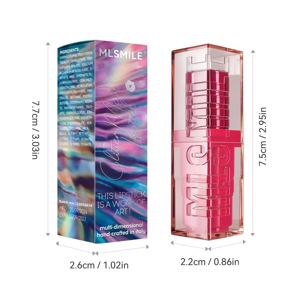 MLSMILE Glitter Marble Pearlescent Lipstick – Matte & Moisturizing Glitter Marble Lipstick HIP