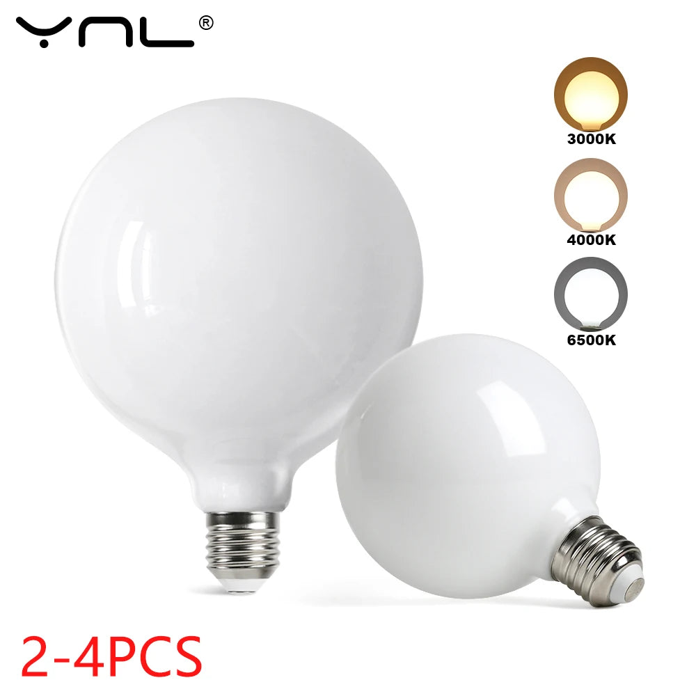 YNL E27 G80/G95/G125 Milky Globe LED Bulbs – 2 to 4 Pack LED Globe Bulb HIP G80 Cold Light 4pcs